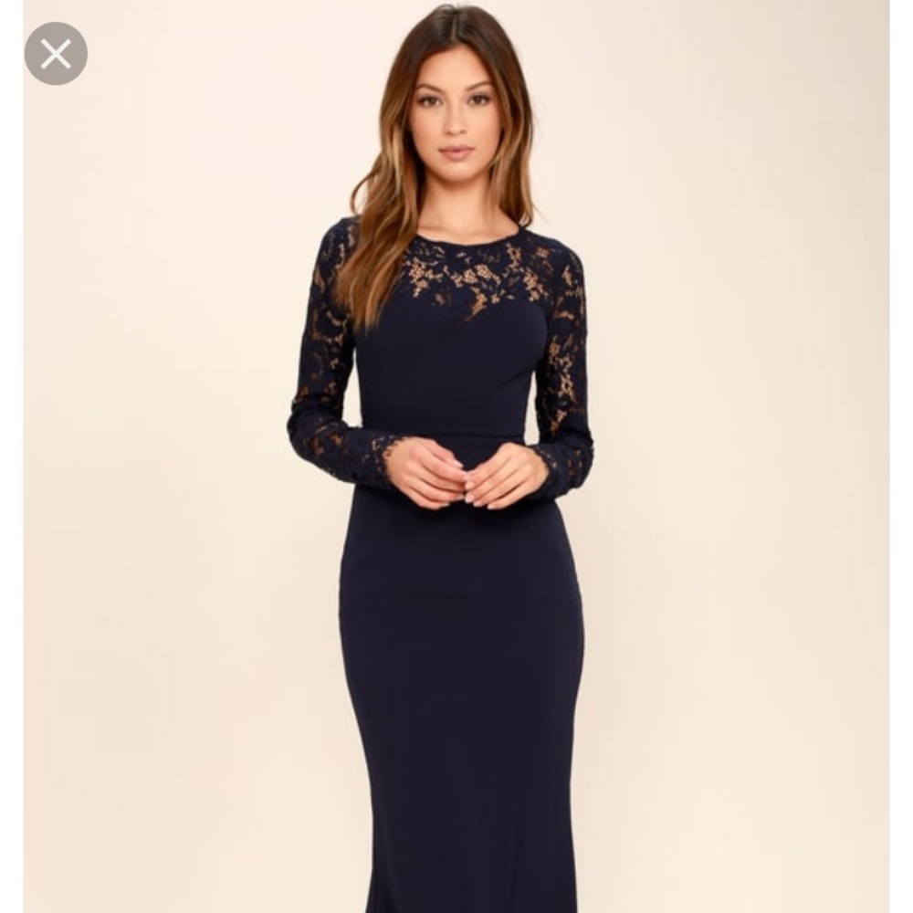 Lulu’s Lace Sleeve Evening Dress